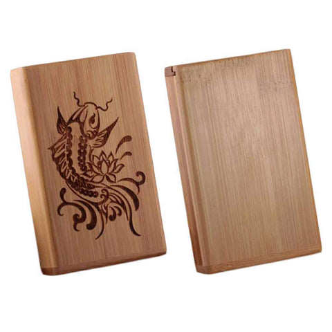 Men/Women Portable Thin Wooden Cigarette Cases Box Gifts Cigarettes Cigarette Holder Box, for 20 Thin Cigarettes, Fish