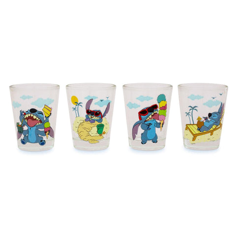 Disney Lilo & Stitch Beach Day 1.5-Ounce Mini Glass Cups, Set of 4 | Whiskey Shot Glasses, Home Barware For Liquor and Beverages, Kitchen Decor Essentials | Cute Kawaii Gifts And Collectibles