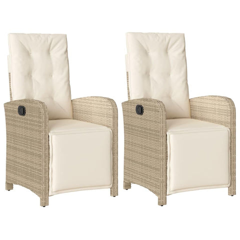 vidaXL Modern Reclining Garden Chairs Set of 2 with Footrest Beige Poly Rattan Stylish and Durable Outdoor Furniture for Patio Balcony Chair Recliner Seating Lawn Cushion Armchair