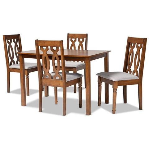 Baxton Studio Cherese Grey Fabric and Brown Finished 5-Piece Wood Dining Set