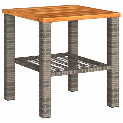 vidaXL Patio Table - Outdoor Furniture - Gray Rattan/Acacia Wood - Garden/Backyard/Patio use
