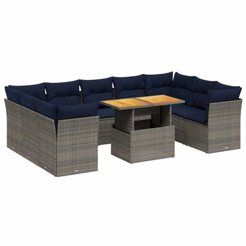 vidaXL Patio Sofa Set with Cushions 10 Piece, Outdoor Sectional Sofa Couch, Patio Conversation Set for Garden Backyard, Gray Poly Rattan