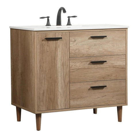 Elegant Decor Baldwin 36" Aluminum MDF Single Bathroom Vanity in Natural Oak