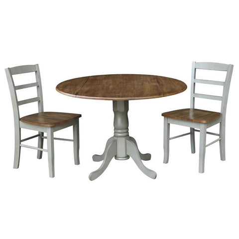 IC INTERNATIONAL CONCEPTS 42 in. Wood Dining Table with 2 Madrid Chairs in Distressed Hickory/Washed Coal