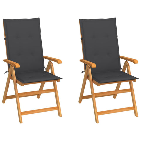 vidaXL Highly Resilient Patio Chairs with Anthracite Cushions - Solid Teak Wood - Adjustable backrest - Suitable for Outdoor Use â€“ Set of 2