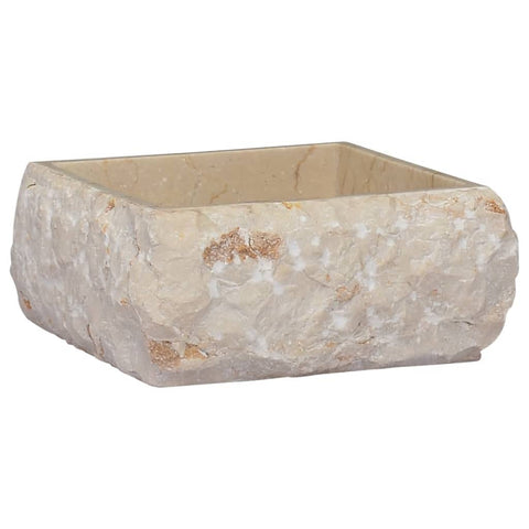 vidaXL Cream Marble Sink - Elegant, Sturdy Handmade Basin for Bathrooms/Washrooms - Simple to Clean, 11.8"x11.8"x5.1" Dimensions, 1.8" Drain Hole Diameter, 1.4" Bottom Thickness