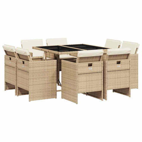 vidaXL 9-Piece Garden Dining Set with Cushions Synthetic Rattan Beige