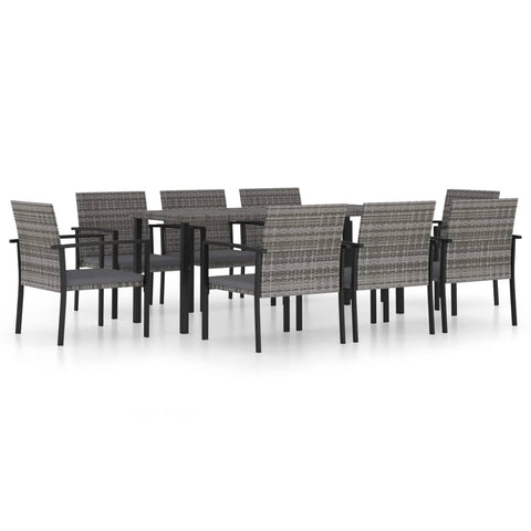 vidaXL Patio Dining Set 9 Piece, Outdoor Dining Set for Garden Yard, Table and Chair for Balcony, Dining Table, Farmhouse Style, Poly Rattan Gray