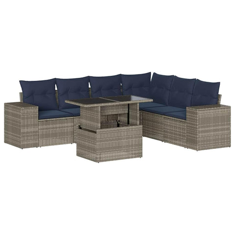 vidaXL Patio Sofa Set with Cushions 7 Piece, Conversation Set with Table and Sectional Sofas, Outdoor Seat for Garden, Modern, Gray Poly Rattan
