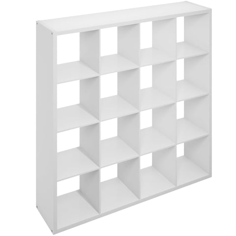 Oakestry Simple Open Back Cube Storage Organizer, 16-Cube Standing Shelf, White Composite Wood Bookcase for Home, Office & Living Room