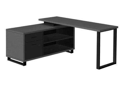 Monarch Specialties 7715 Computer Desk, Home Office, Corner, Storage Drawers, Shape, Work, Laptop, Metal, Laminate, Contemporary, Desk-72 L Modern Grey Black Executive, 72" L x 60" W x 31.25" H