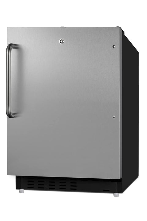 Summit Appliance ALRF49BSSTB Built-in Undercounter ADA Compliant Refrigerator-Freezer in Black, Stainless Steel Door, Towel Bar Handle, Manual Defrost, Front Lock, and Door Storage