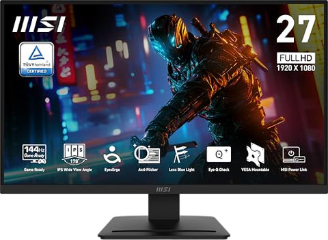msi PRO MP275 E2 27-inch IPS 1920 x 1080 (FHD) Gaming Office Monitor, 120Hz, Free-Synch, HDMI, DisplayPort, VGA Port, VESA Mountable, Tilt, Speaker, 4-Side Slim Bezel 1ms, Black