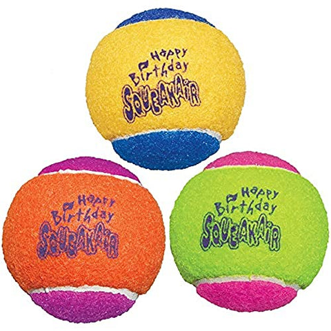 KONG - SqueakAir Birthday Balls (3 Pack) – Durable Non-Abrasive Fetch Toy with Built-in Squeaker, Assorted Colors
