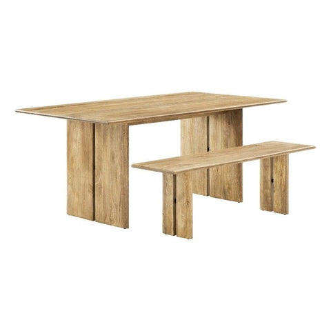Modway Amistad 72" Solid Wood Modern Farmhouse Rectangular Dining Table and Bench Set in Oak