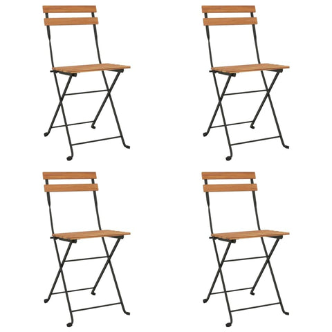 vidaXL Folding Bistro Chairs Set of 4 - Solid Teak Wood and Steel - Weather - Convenient Foldable Design for Easy Storage - Suitable for Patios, Gardens and Terraces