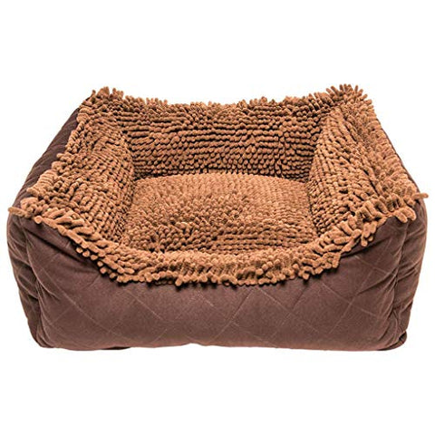 Dirty Dog Lounger Bed, Brown, 26" x 24" Medium, Super Comfy Anxiety Calm Pet Beds, Machine Washable Microfiber Soft and Comfy