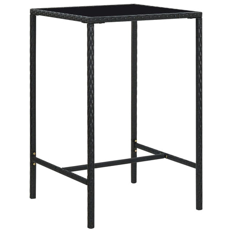 vidaXL Outdoor Patio Bar Table - Poly Rattan and Glass Construction - Black - 27.6"x27.6"x43.3" - Weather-, Ideal for Drinks and Meals, Assembly Required.