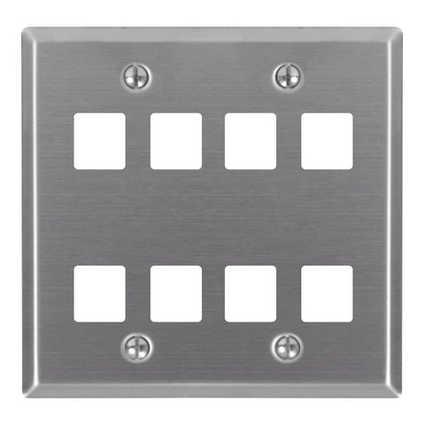 ICC 8-Port Keystone Wall Plate (1 Pack), UL Listed, Stainless Steel, 2-Gang Wall Plate for RJ45 Modular Jack and Inserts, Brushed Finish
