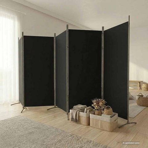 vidaXL vidaXL Room Divider, Folding Privacy Screen 5 Panel Room Divider, Freestanding Room Partition Wall Divider for Room Separation, Black Fabric