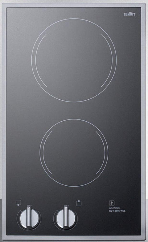 Summit 12" 2 Burner Electric Cooktop. 220/240 Volt Radiant Cooktop, ADA Compliant, Black & Stainless Steel- CR2B22ST