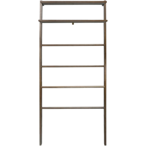 Oakestry 6-Tier Solid Wood Blanket Ladder with 2 Storage Shelves, Hand-Wiped Walnut Finish, Space Saving Vertical Organizer, American Hardwood