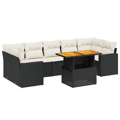 vidaXL 8 Piece Modular Garden Sofa Set with UV Resistant Cushions Black and Cream Outdoor Furniture for Balconies Patios Patio Conversation Poly Rattan Lounge Seating Sectional