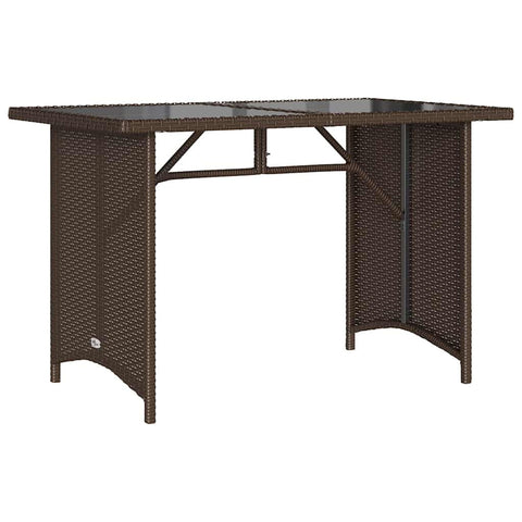 vidaXL Patio Table with Glass Top – Brown Rectangular Outdoor Furniture for Garden/Patio – Durable Poly Rattan and Steel Frame, UV-, 43.3"x26.8"x27.6"