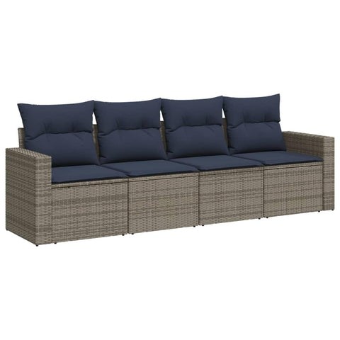 vidaXL Patio Sofa Set with Cushions 4 Piece, Outdoor Sectional Sofa, Conversation Set for Balcony Garden, Patio Furniture, Gray Poly Rattan