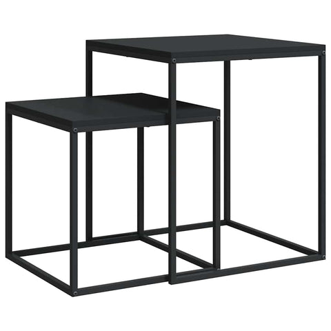 vidaXL Coffee Table Set of 2- Black Engineered Wood and Metal Nest of Tables- Versatile Couch Side Stand for Living Room and Hallway