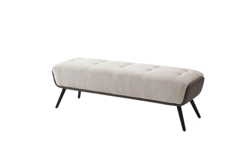 Whiteline Modern Living Teddy Bench, Beige and Dark Grey Faux Leather, Black Sanded Coated Steel Legs
