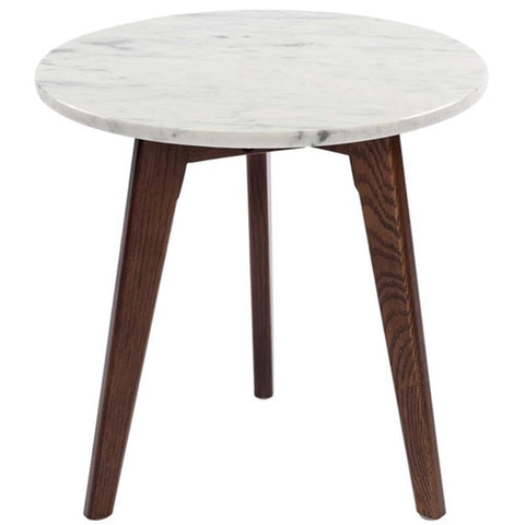 Bianco Collection Cherie 15" Marble End Table in White and Walnut