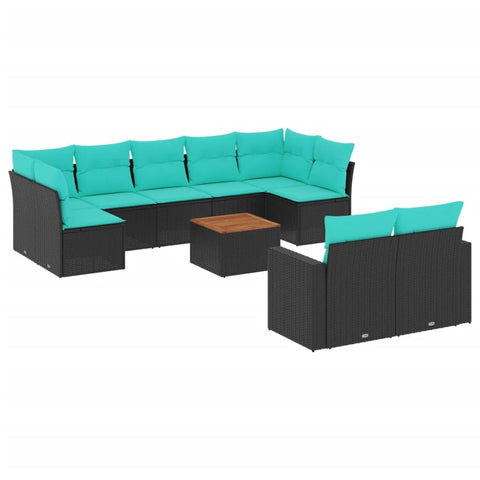 vidaXL Patio Sofa Set with Cushions 10 Piece, Outdoor Conversation Set with Storage, Patio Furniture Set, Modern Style, Black Poly Rattan