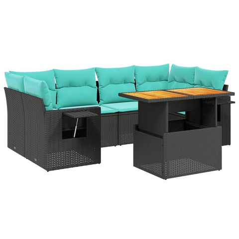 vidaXL Patio Sofa Set with Cushions 7 Piece, Outdoor Sectional Sofa Couch, Patio Conversation Set for Garden Backyard, Black Poly Rattan