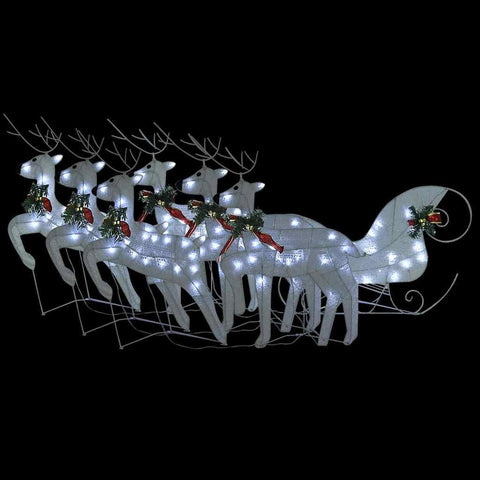 vidaXL White Reindeer & Sleigh Outdoor Christmas Decorations, Indoor Festive Display with 140 Energy-Efficient LED Lights, Adjustable Lighting Effects, Weather- Mesh Material, USB Powered