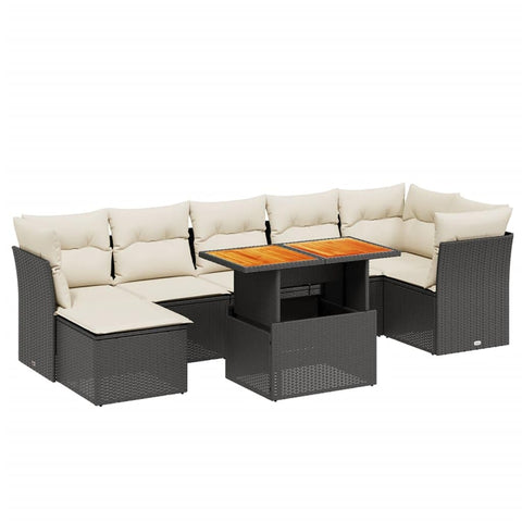 vidaXL 8 Piece Modular Garden Sofa Set with Cushions Black Poly Rattan Indoor/Outdoor Furniture Weather Resistant Design Comfortable Seating for Up to People Outdoor Patio Lounge Conversation