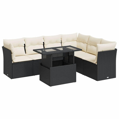 vidaXL 7 Piece Patio Sofa Set with Cushions Black Poly Rattan, Garden Sofa Set, Garden Lounge Set, Sofa for Garden, Outdoor Sofa Set