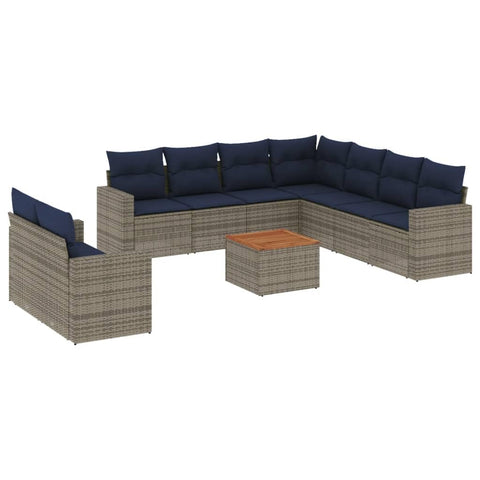 vidaXL Patio Sofa Set with Cushions 10 Piece, Outdoor Conversation Set, Patio Furniture Set for Balcony Garden, Modern Style, Gray Poly Rattan