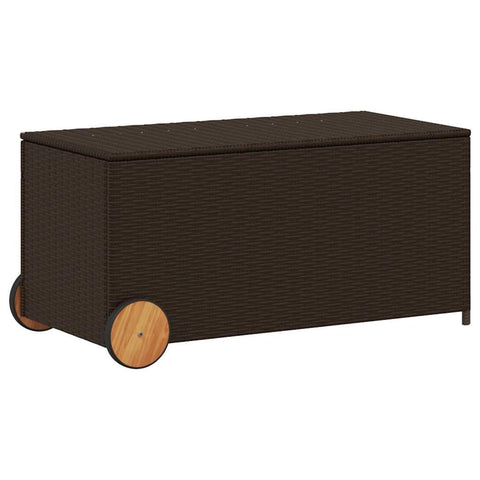 vidaXL Garden Storage Box - Brown PE Poly Rattan 50.2 Gal Wheel-Enhanced Outdoor Chest with Water- Bag - Acacia Wood Finish