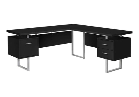 Monarch Specialties I 7619 Computer Desk, Home Office, Corner, Left, Right Set-up, Storage Drawers, 70" L, L Shape, Work, Laptop, Metal, Laminate, Black, Grey