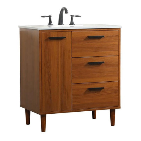 Elegant Decor Baldwin 30" Solid Wood and MDF Bathroom Vanity in Teak