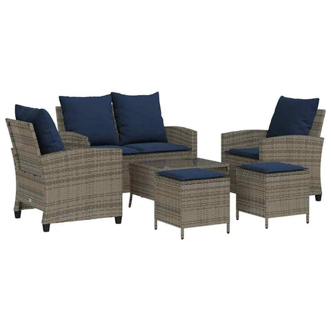 vidaXL 6 Piece Patio Sofa Set with Cushions Gray Poly Rattan, Garden Sofa Set, Outdoor Sofa Set, Patio Couch Set, Garden Couch Set, Outdoor Couch Set