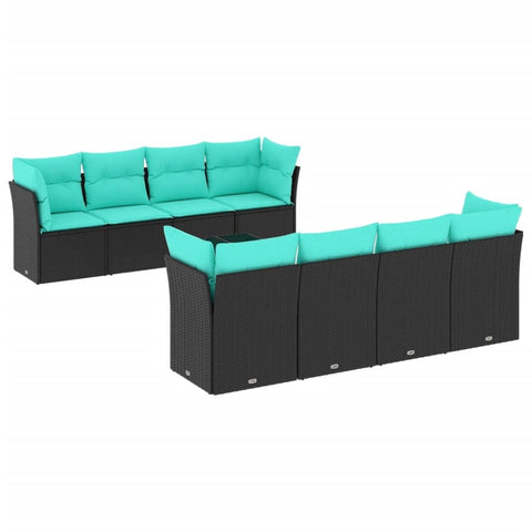 vidaXL Patio Sofa Set with Cushions 9 Piece, Outdoor Conversation Set with Storage, Patio Furniture Set, Modern Style, Black Poly Rattan