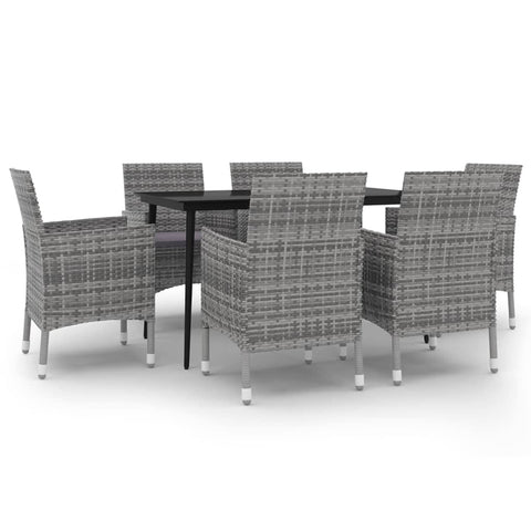 vidaXL Patio Dining Set 7 Piece with Cushions Garden Outdoor Yard Terrace Balcony Dining Table and Chair Seat Seating Furniture Poly Rattan and Glass