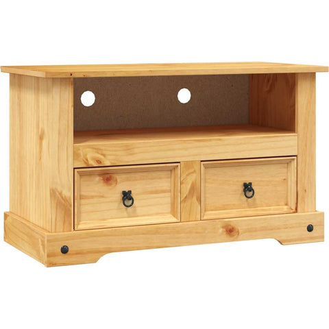 vidaXL TV Stand, TV Table/Cabinet with Ample Storage & Cable Management Functionality, Farmhouse Style Mexican Pine Corona Range, 35.8"x16.9"x22" Brown