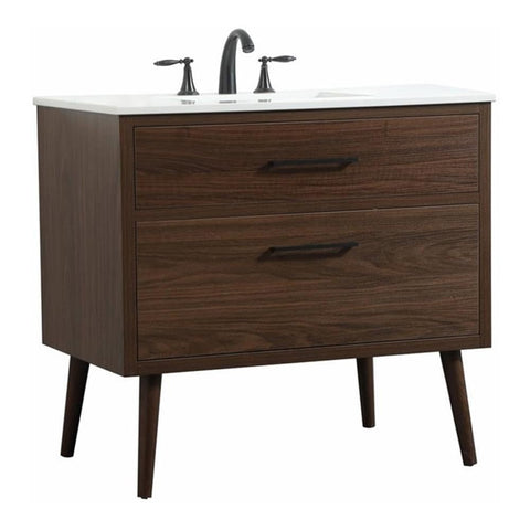 Elegant Decor Boise 36" Aluminum MDF Single Bathroom Vanity in Walnut