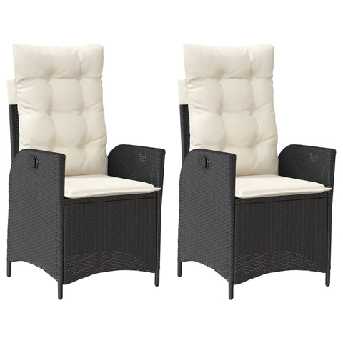 vidaXL Reclining Patio Chairs with Cushions - Black PE Rattan, Powder-Coated Steel Frame, Adjustable Backrest, Comfy Outdoor Lounge Furniture for Garden/Deck - Set of 2