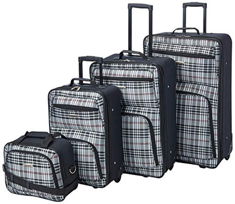 Rockland Fashion Softside Upright Luggage Set, Telescoping Handles, Black Plaid, 4-Piece (14/19/24/28)