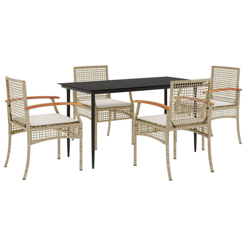 vidaXL Set of 5 Beige Polyrattan Garden Furniture with Cushions
