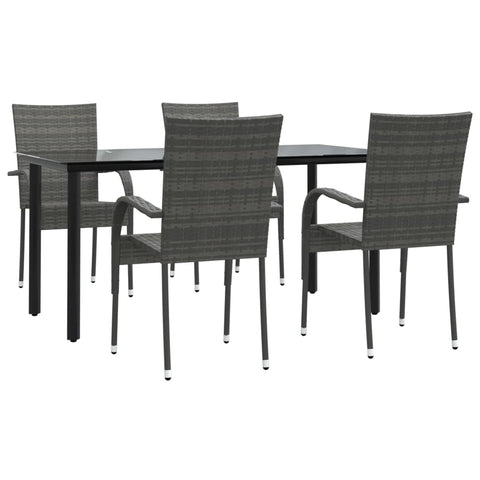 vidaXL 5-Piece Outdoor Dining Set, Gray Poly Rattan with Sturdy Steel Frame and Easy-to-Clean Tempered Glass Tabletop